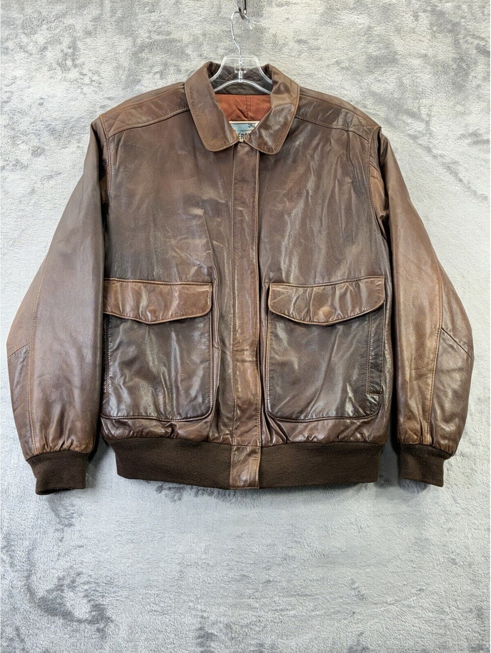VTG Aeropostale Brown Leather Bomber Jacket Small Compagnie Générale